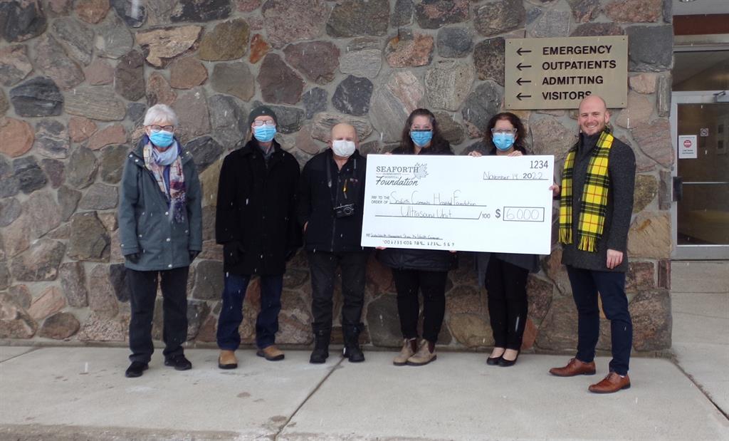 Cheque presentation in front of Seaforth Community Hospital 